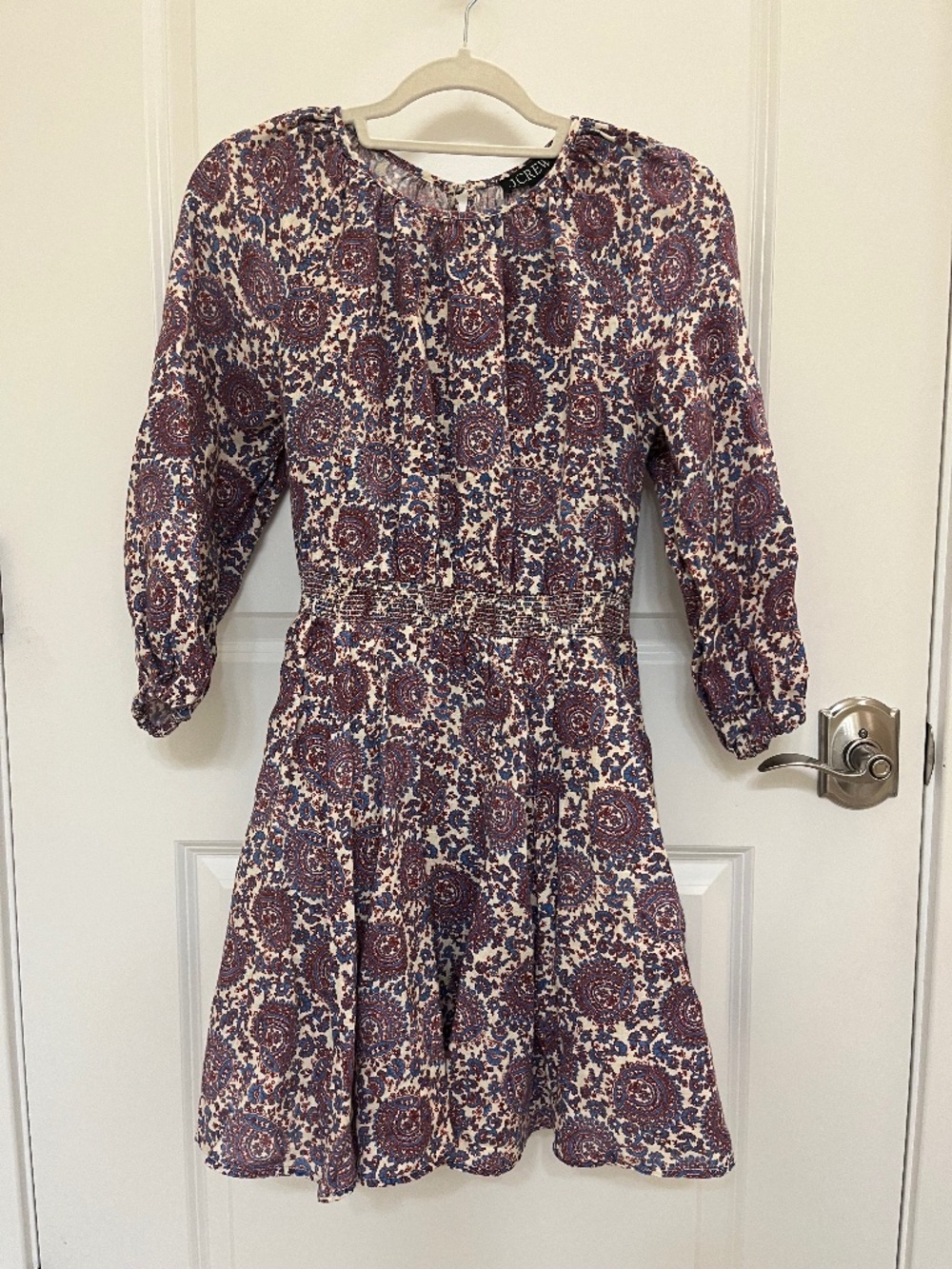 J. Crew Palermo Smocked-Waist Linen Mini Dress‎ in Floral Bouquet, XS